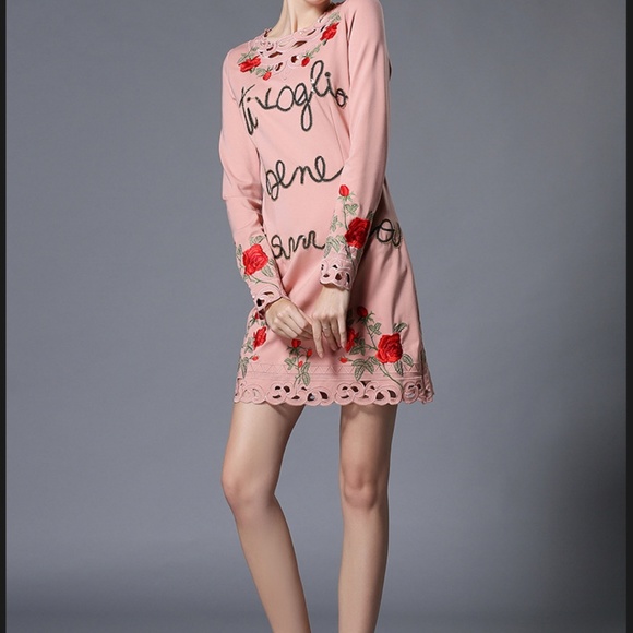 designer runway pink flower dress US size XS 0 2 4 - Picture 3 of 8